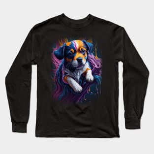 Splash Art of a Cute Colorful Cosmic Puppy Long Sleeve T-Shirt